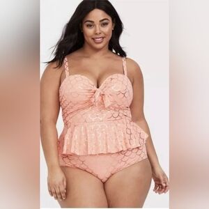 Torrid Peach and Gold Scallop Swim Top